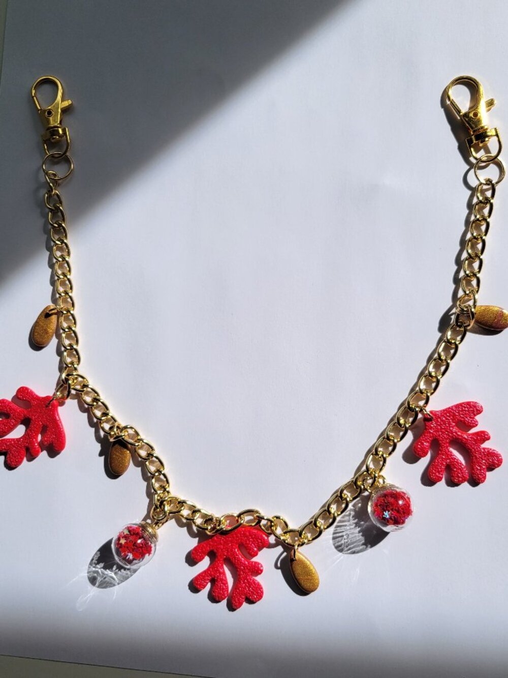 Handmade Red & Gold Large Bag Charm Chain